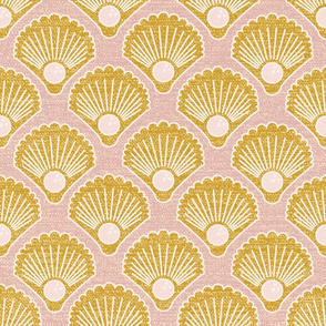 Scandi Coastal Seashells Blush and Mustard Large scale