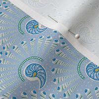 Cones & Nautilus Shells Fans (dusty blue) 6” sm