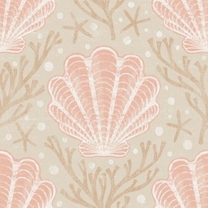 Scallop shell damask - large - sand & blush