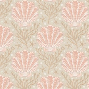 Scallop shell damask - small - sand & blush