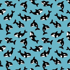 Little orca sea killer whale ocean adorable scandi style fish print for kids  black and white blue