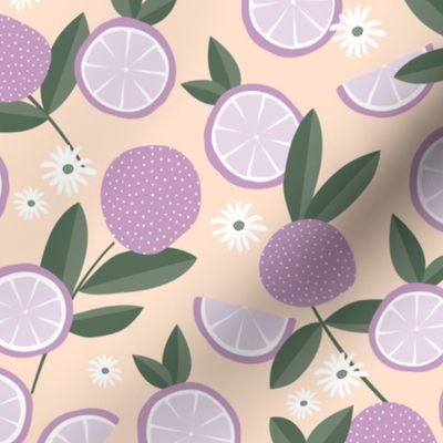 Lush citrus garden botanical boho lemons and summer leaves kitchen restaurant blush olive green purple lilac