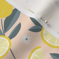 Lush citrus garden botanical boho lemons and summer leaves kitchen restaurant blush yellow gray