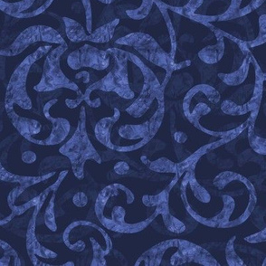 Blue on Blue Tudor Rose Damask