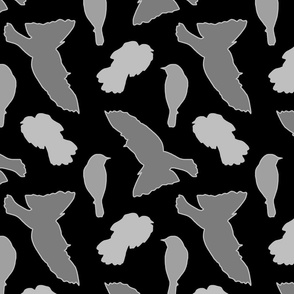 Silver Birds of Happiness (greyscale) - black, medium/large 