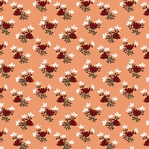 Rich warm love floral pattern// small scale