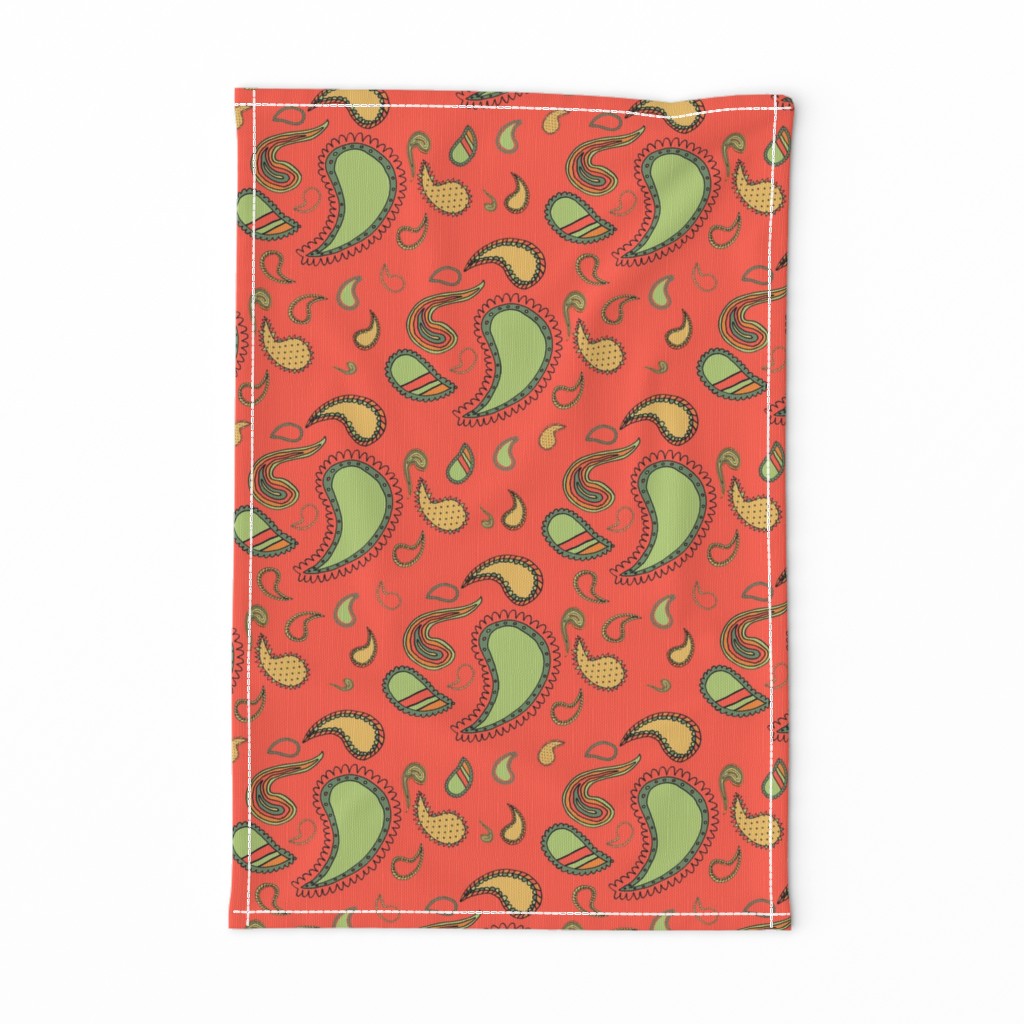 Paisley Shapes on Tomato Red