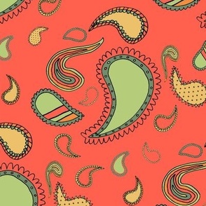 Paisley Shapes on Tomato Red