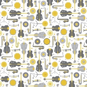 (M) Jazz musical instruments yellow grey