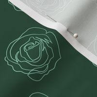 Botanical Deep Green Roses Line Drawing minimal flower one line art