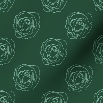 Botanical Deep Green Roses Line Drawing minimal flower one line art