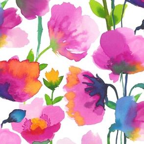 Botanical Elegance: Pink Poppy Watercolor Bloom on White jumbo large