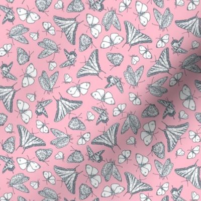 Pink and Gray Butterfly Ditsy Garden Toile  ©2011 by Jane Walker