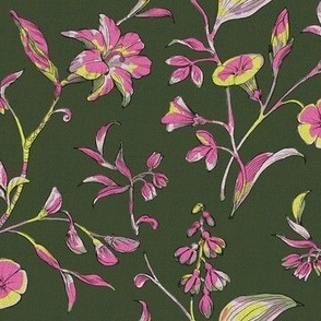 Botanical Intrigue In Olive and Magenta