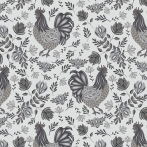 French Rooster - greyscale