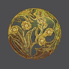 Bohemian Botanical Gold & Emerald Green Daisy Embroidery Tapestry Orb - Slate Grey