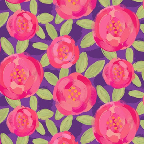 Painted Roses on Purple - large scale