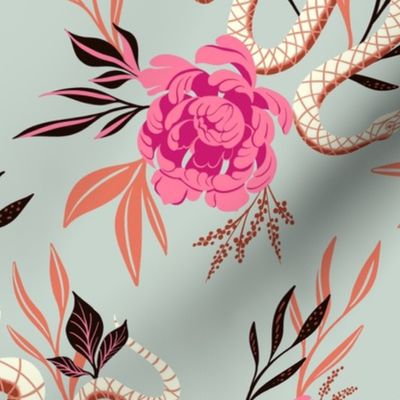 Snakes and Peonies (Soft Blue)