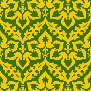 zigzag damask, green and yellow