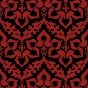 zigzag damask, dark red and black