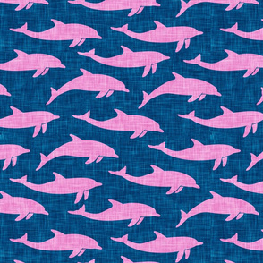 (jumbo scale) dolphins - nautical summer beach - pink on blue - C21