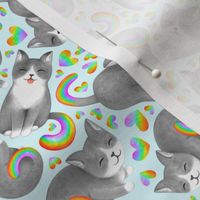 Rainbow Cats - on pastel blue 