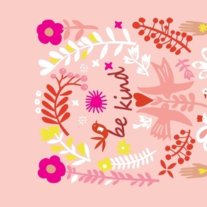 Tea Towel be kind pink - folk art illustration
