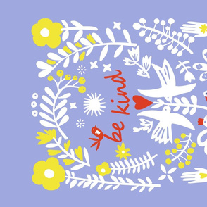 Tea Towel be kind blue - folk art illustration