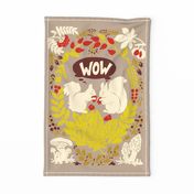 Tea Towel wow - folk art illustration