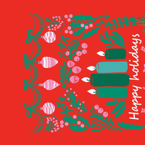 Tea Towel happy holidays - folk art illustration