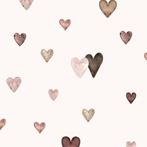 Watercolor powdery pink and neutral beige hearts