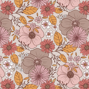 Vintage flowes rose orange pink 