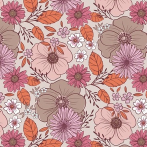 Vintage flowes pink orange brown