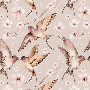 Watercolor spring birds Swallow pattern 9