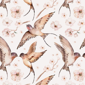 Watercolor spring birds Swallow pattern 8