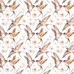 Watercolor spring birds Swallow pattern 7