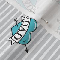 dad heart tattoo - aqua blue on light grey stripes (tossed) - C21