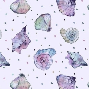 rainbow seashells on lilac - watercolor summer ocean vibes a241-13