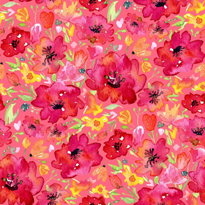 Poppies and wildflowers on pink