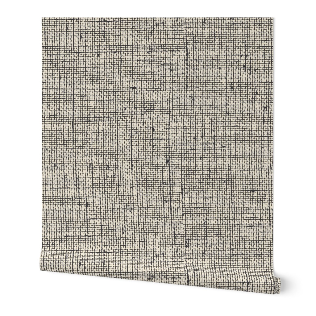 Linen Textured Solid - Ivory Charcoal Black