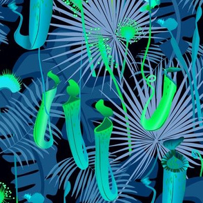 carnivorous jungle flora blue-green glow