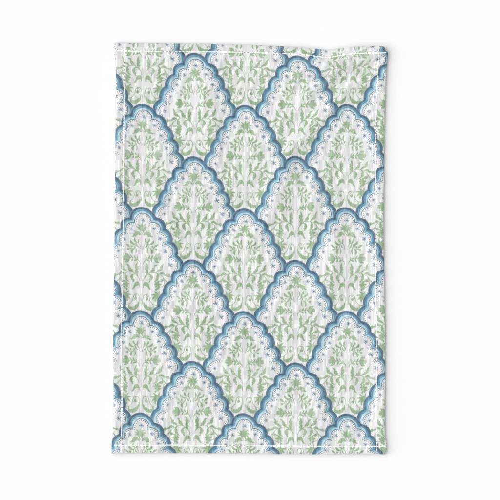 Custom Blue and Green SCALLOPED EDGES PAISLEY TEXTURE