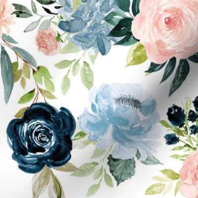 Large / Blush and Indigo Whimsy Florals