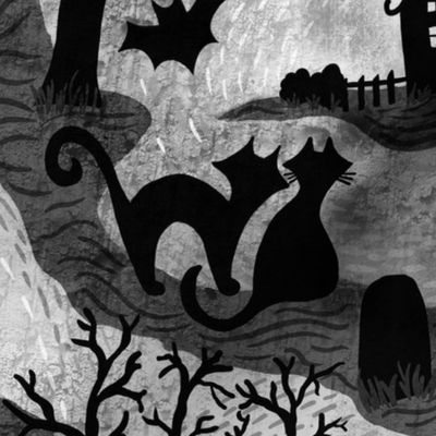 Spooky Halloween Haunts onyx black,white and gunmetal gray
