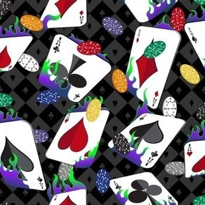 Flaming Lucky Playing Cards - Poker Chips -Black Purple Green
