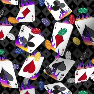 Flaming Lucky Playing Cards Poker Chips - Black Pink Purple