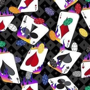 Flaming Lucky Playing Cards - Poker Chips - Black Pink Purple