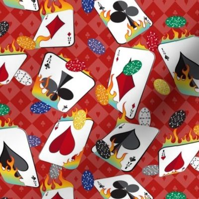 Flaming Lucky Playing Cards - Poker Chips - Red Yellow Orange