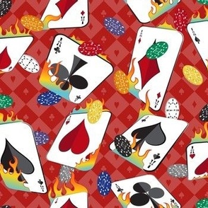 Flaming Lucky Playing Cards - Poker Chips - Red Yellow Orange