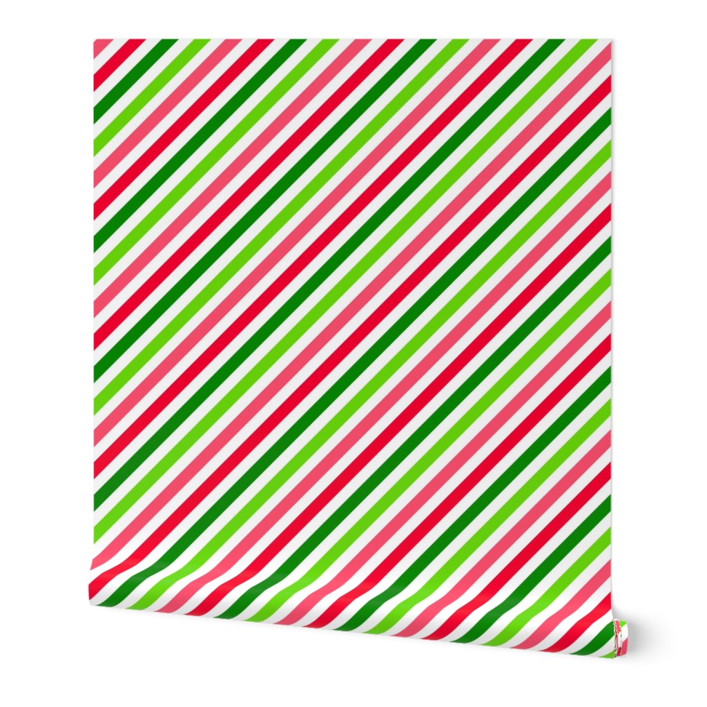 Bigger Scale Diagonal Watermelon Stripes in Red Green Pink Lime